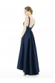 Bleu marine foncé Trapèze Bateau Satiné Longue Asymétrique Robes demoiselle d'honneur Pas Cher