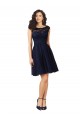 Bleu marine foncé Trapèze Bateau Tulle Dentelle Courte Robes demoiselle d'honneur / Robes de cocktail Pas Cher