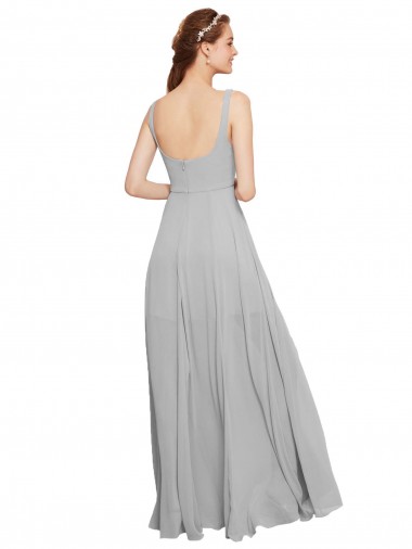 Bleu marine foncé Trapèze Bretelles spaghetti Col Carré Mousseline Longue Robes demoiselle d'honneur