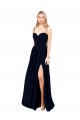 Bleu marine foncé Trapèze Bretelles spaghetti Mousseline Longue Formelles Robes demoiselle d'honneur / Robes de soirée Pas Cher