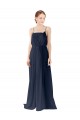 Bleu marine foncé Trapèze Bretelles spaghetti Mousseline Longue Robes demoiselle d'honneur Pas Cher