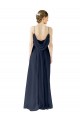 Bleu marine foncé Trapèze Bretelles spaghetti Mousseline Longue Robes demoiselle d'honneur Pas Cher