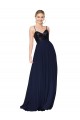 Bleu marine foncé Trapèze Bretelles spaghetti Mousseline Paillette Longue Robes demoiselle d'honneur / Robes de bal Pas Cher