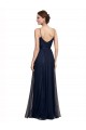 Bleu marine foncé Trapèze Bretelles spaghetti Tulle Dentelle Longue Robes demoiselle d'honneur Pas Cher
