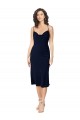 Bleu marine foncé Trapèze Bretelles spaghetti midi Satiné Soyeux Courte Robes demoiselle d'honneur / Robes de soirée / Robes de cocktail Pas Cher