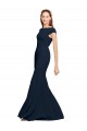Bleu marine foncé Trapèze Col Bateau Crêpe Stretch Longue Formelles Robes demoiselle d'honneur / Robes de soirée / Robes de bal Pas Cher