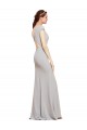 Bleu marine foncé Trapèze Col Bateau Crêpe Stretch Longue Formelles Robes demoiselle d'honneur / Robes de soirée / Robes de bal Pas Cher