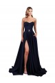 Bleu marine foncé Trapèze Col Haut Crêpe Stretch Longue Formelles Robes demoiselle d'honneur / Robes de soirée / Robes de bal Pas Cher