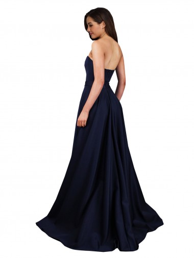 Bleu marine foncé Trapèze Col Haut Crêpe Stretch Longue Formelles Robes demoiselle d'honneur / Robes de soirée / Robes de bal