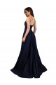 Bleu marine foncé Trapèze Col Haut Crêpe Stretch Longue Formelles Robes demoiselle d'honneur / Robes de soirée / Robes de bal Pas Cher