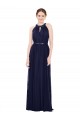 Bleu marine foncé Trapèze Col Haut Mousseline Longue Robes demoiselle d'honneur Pas Cher