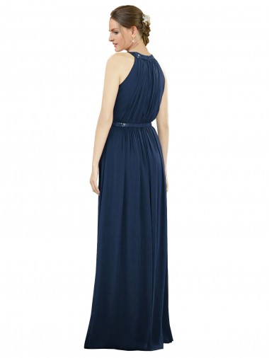 Bleu marine foncé Trapèze Col Haut Mousseline Longue Robes demoiselle d'honneur