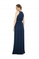 Bleu marine foncé Trapèze Col Haut Mousseline Longue Robes demoiselle d'honneur Pas Cher