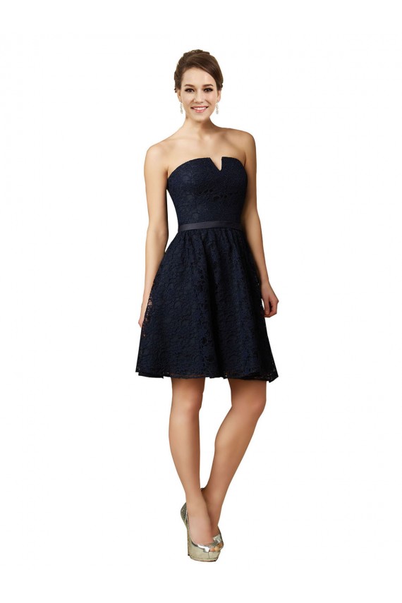 Bleu marine foncé Trapèze Col V Dentelle Courte Robes demoiselle d'honneur / Robes de cocktail Pas Cher