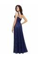 Bleu marine foncé Trapèze Col V Dentelle Longue Robes demoiselle d'honneur Pas Cher