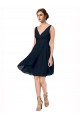 Bleu marine foncé Trapèze Col V Mousseline Courte Robes demoiselle d'honneur / Robes de cocktail Pas Cher