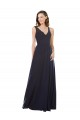 Bleu marine foncé Trapèze Col V Mousseline Dentelle Longue Robes demoiselle d'honneur Pas Cher