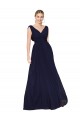 Bleu marine foncé Trapèze Col V Mousseline Longue Formelles Robes demoiselle d'honneur / Robes de soirée / Robes de bal Pas Cher