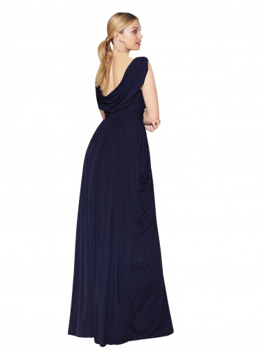 Bleu marine foncé Trapèze Col V Mousseline Longue Formelles Robes demoiselle d'honneur / Robes de soirée / Robes de bal