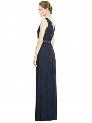 Bleu marine foncé Trapèze Col V Mousseline Longue Robes demoiselle d'honneur