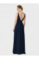 Bleu marine foncé Trapèze Col V Mousseline Longue Robes demoiselle d'honneur Pas Cher