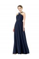 Bleu marine foncé Trapèze Col V Mousseline Longue Robes demoiselle d'honneur Pas Cher