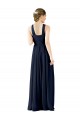 Bleu marine foncé Trapèze Col V Mousseline Longue Robes demoiselle d'honneur Pas Cher