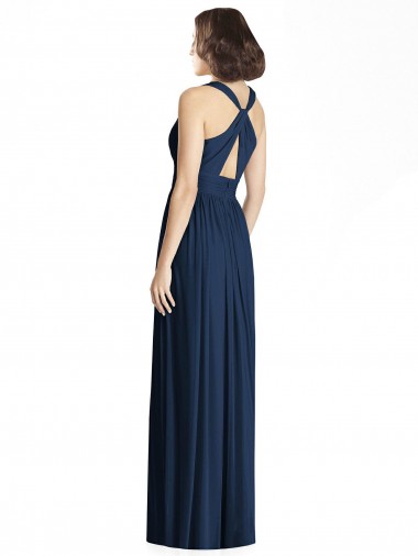 Bleu marine foncé Trapèze Col V Mousseline Longue Robes demoiselle d'honneur