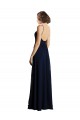 Bleu marine foncé Trapèze Col V Mousseline Longue Robes demoiselle d'honneur Pas Cher