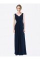Bleu marine foncé Trapèze Col V Mousseline Longue Robes demoiselle d'honneur Pas Cher
