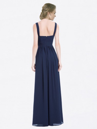 Bleu marine foncé Trapèze Col V Mousseline Longue Robes demoiselle d'honneur