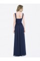 Bleu marine foncé Trapèze Col V Mousseline Longue Robes demoiselle d'honneur Pas Cher