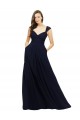 Bleu marine foncé Trapèze Col V Mousseline Longue Robes demoiselle d'honneur Pas Cher