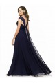 Bleu marine foncé Trapèze Col V Mousseline Longue Robes demoiselle d'honneur Pas Cher