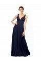 Bleu marine foncé Trapèze Col V Mousseline Longue Robes demoiselle d'honneur Pas Cher