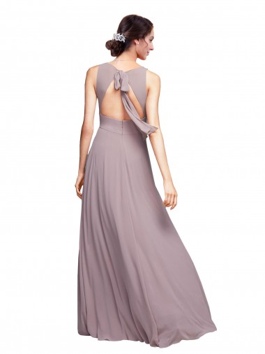 Bleu marine foncé Trapèze Col V Mousseline Longue Robes demoiselle d'honneur
