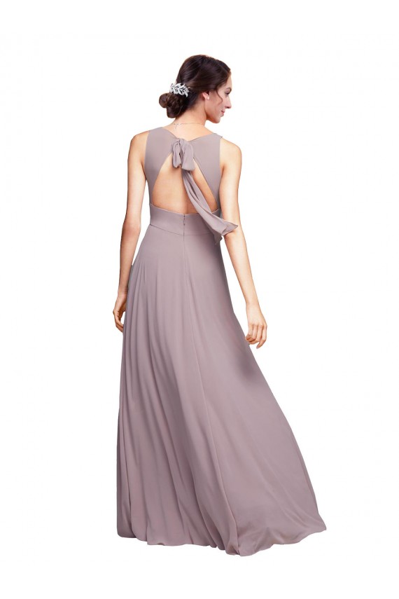 Bleu marine foncé Trapèze Col V Mousseline Longue Robes demoiselle d'honneur Pas Cher