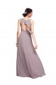 Bleu marine foncé Trapèze Col V Mousseline Longue Robes demoiselle d'honneur Pas Cher