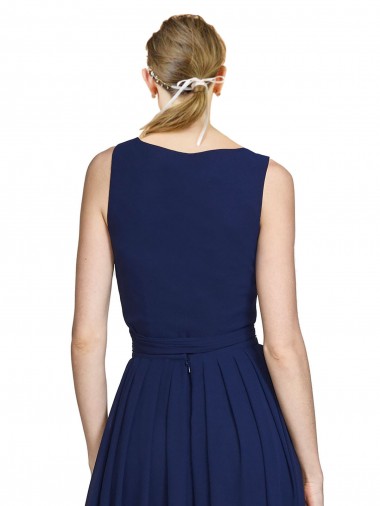 Bleu marine foncé Trapèze Col V Mousseline Longue Robes demoiselle d'honneur