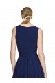 Bleu marine foncé Trapèze Col V Mousseline Longue Robes demoiselle d'honneur Pas Cher
