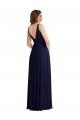 Bleu marine foncé Trapèze Col V Mousseline Longue Robes demoiselle d'honneur Pas Cher