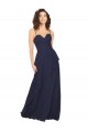 Bleu marine foncé Trapèze Col V Mousseline Longue Robes demoiselle d'honneur Pas Cher