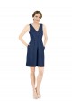 Bleu marine foncé Trapèze Col V Satiné Courte Robes demoiselle d'honneur / Robes de cocktail Pas Cher