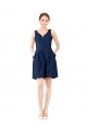 Bleu marine foncé Trapèze Col V Satiné Courte Robes demoiselle d'honneur / Robes de cocktail Pas Cher