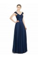 Bleu marine foncé Trapèze Col V Tulle Longue Robes demoiselle d'honneur Pas Cher