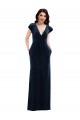 Bleu marine foncé Trapèze Col V Velours Stretch Longue Formelles Robes demoiselle d'honneur / Robes de soirée / Robes de bal Pas Cher