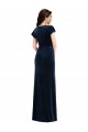 Bleu marine foncé Trapèze Col V Velours Stretch Longue Formelles Robes demoiselle d'honneur / Robes de soirée / Robes de bal Pas Cher