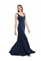 Bleu marine foncé Trapèze Col rond Crêpe Stretch Longue Formelles Robes demoiselle d'honneur / Robes de soirée / Robes de bal Pas Cher
