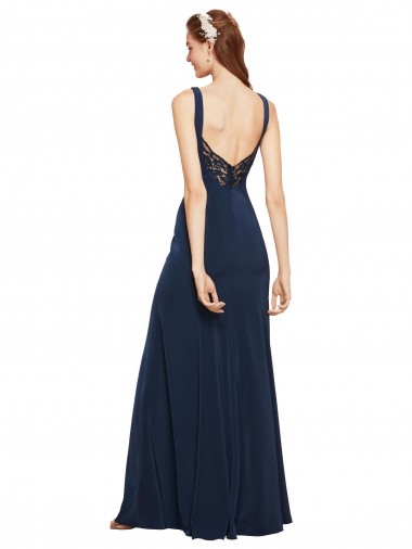 Bleu marine foncé Trapèze Col rond Crêpe Stretch Longue Formelles Robes demoiselle d'honneur / Robes de soirée / Robes de bal