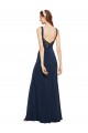 Bleu marine foncé Trapèze Col rond Crêpe Stretch Longue Formelles Robes demoiselle d'honneur / Robes de soirée / Robes de bal Pas Cher